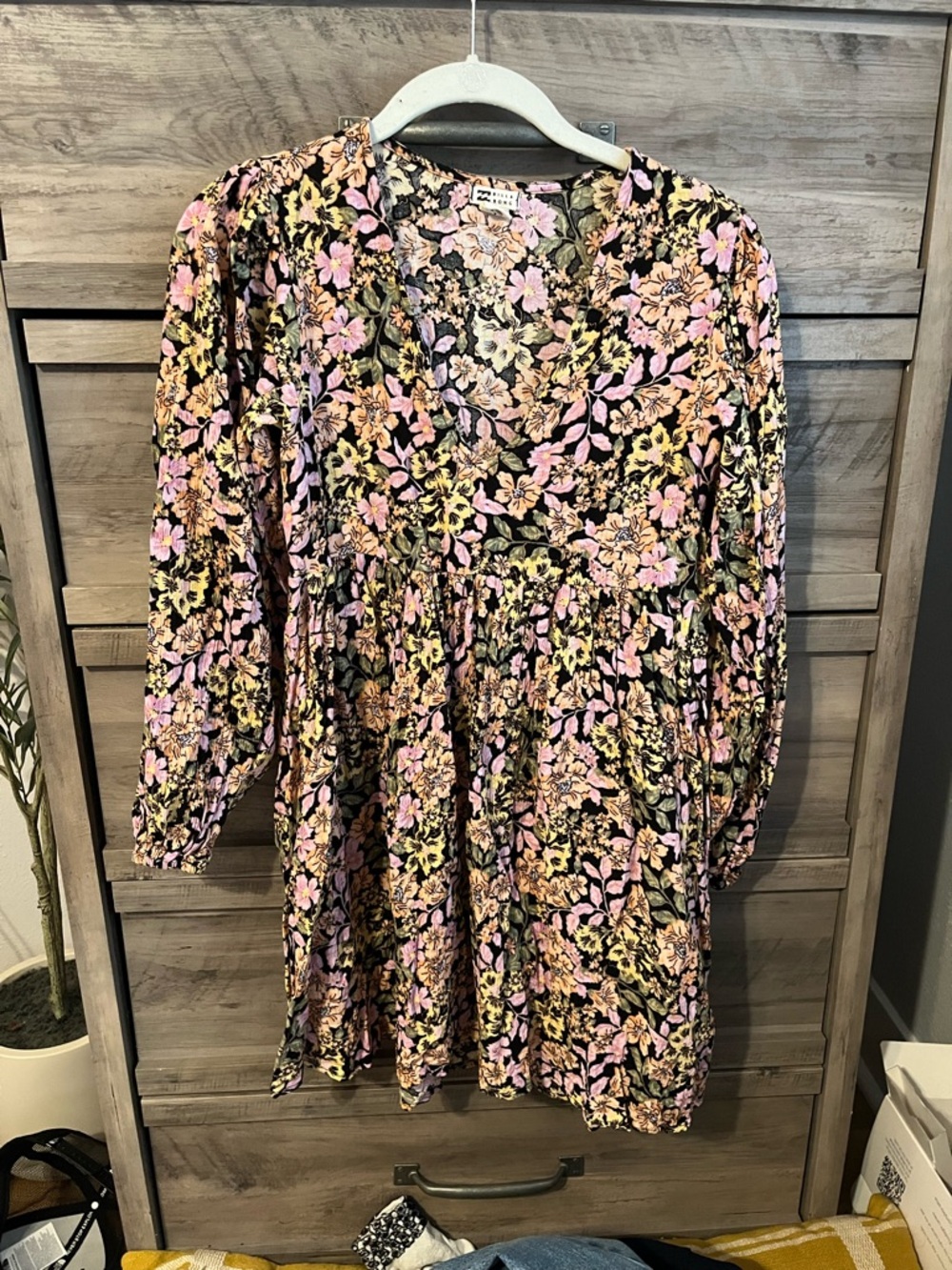 Billabong Pink Floral Mini Dress on Black
